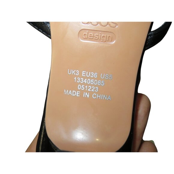 ASOS Black Vegan Leather Square Toe Kitten Heel Mules Size 6 - Picture 6 of 8